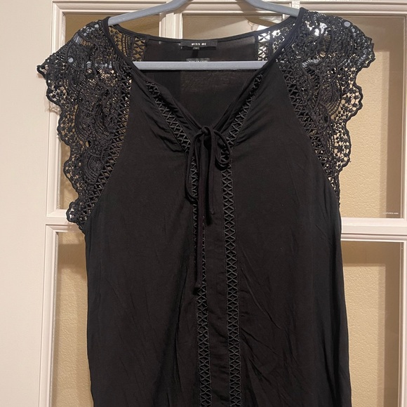 Miss Me Tops - Miss Me Black Lace Detail Blouse